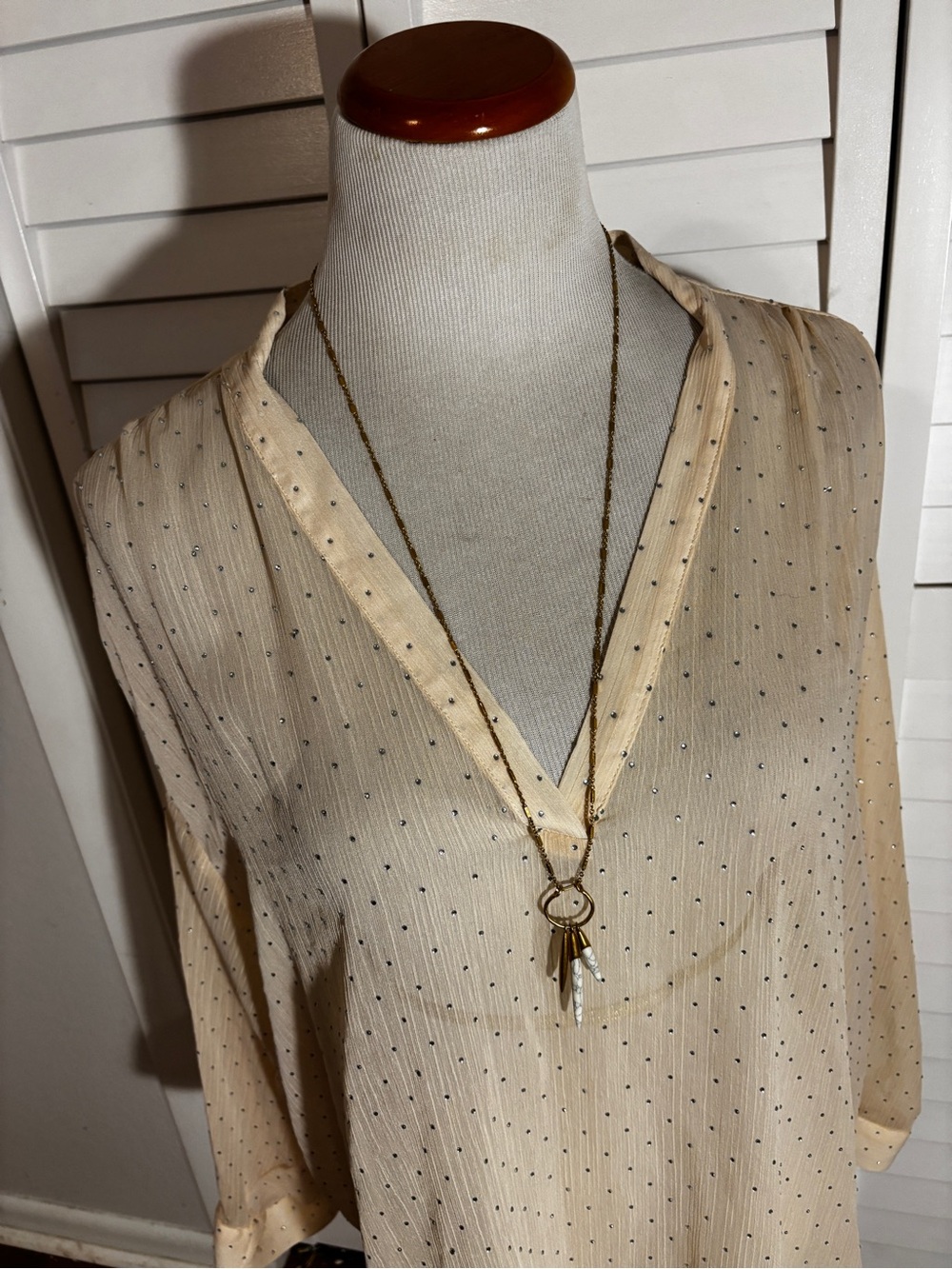 Stella & Dot Gold Necklace with Cream Tassel Accents